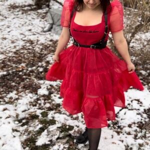 Dolls Kill No Place Like Home Red Organza Dress
